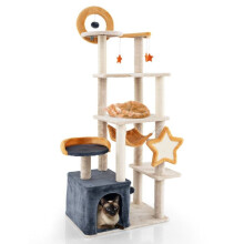 Árvore de gato - HELLOSHOP26 - Multi-níveis - 61 x 41 x 160 cm - Hamaca e brinquedos - Bege