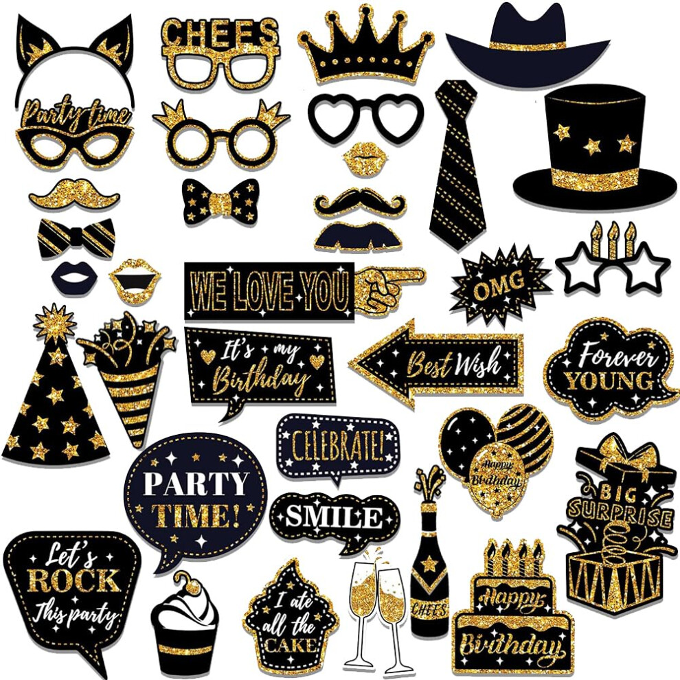 Photo Booth Props, Party Gadgets For Birthday Black/Gold 9105992615506