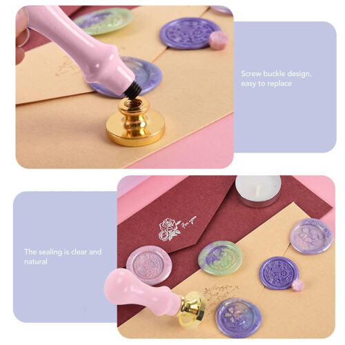 Wax seals Kit Retro Iris pattern Sealing Kit Envelope Invitation (Pink) 1