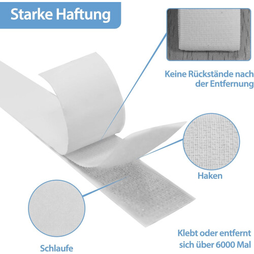 Velcro Tape, SelfAdhesive, Extra Strong, 8 m x 2 cm, DoubleSided, White 1