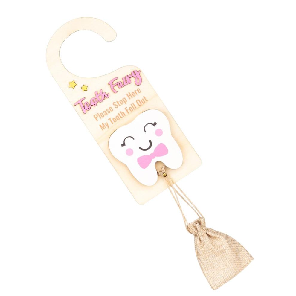 Wooden tooth fairy door hangers with money slot  cute souvenir, pink