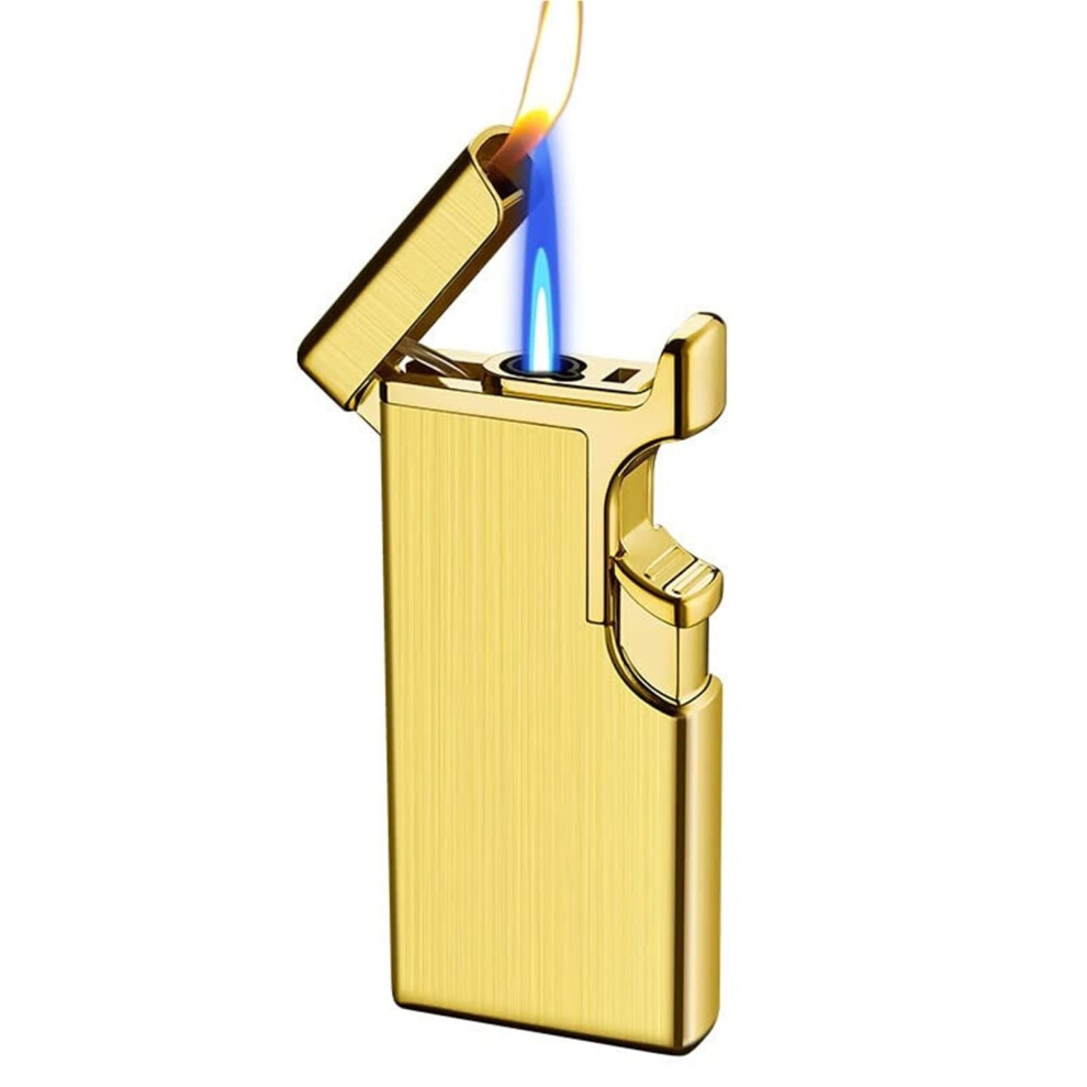 Black Dual Flame Metal Butane Lighters Jet Flame Windproof Switchable Adjustable Refillable Portable Visible Transom