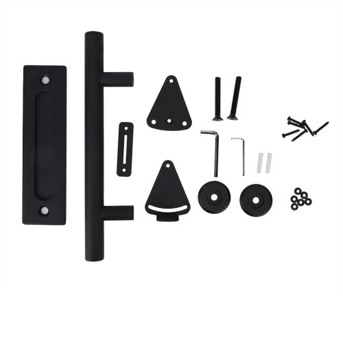Barn Door Handle Set Heavy Duty Rustic Two Side Design Solid Steel Material Pull And Flush Hardware For Interior Exterior Doors Easy Install Adjustabl