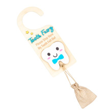door handle hanger, , door hanger, milk teeth, memory container, encouraging design, wooden construction, 10 cm, for room decoration blue