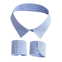 1 Set Removable and Cuff Set for Men and Striped Elegant Design Breathable Cotton Material for Formal Occasions and Office, sky blue