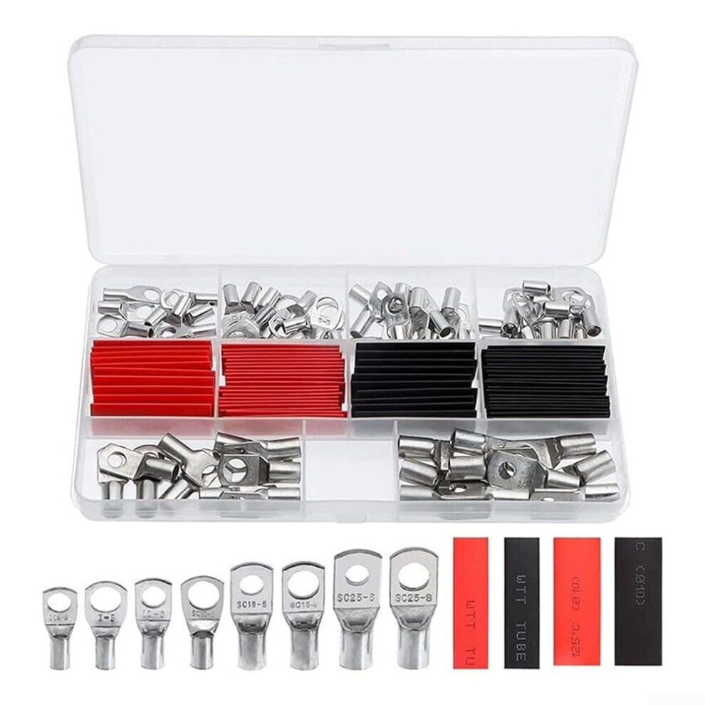 Cable Lug And Heat Shrink Tubing Set, 120 Piece Copper Connectors For Diy, Marine, And Solar Electrical Projects 9323874451572