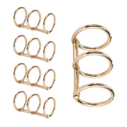 5 Stück Metall-Binderringe, 3 Ringe,-Hellgold 20x2,4x40