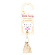 Tooth Fairy Hanger, Teeth Storage Box, Fun Fairy Tradition with Money Slot, Cute Wooden Souvenir Pink