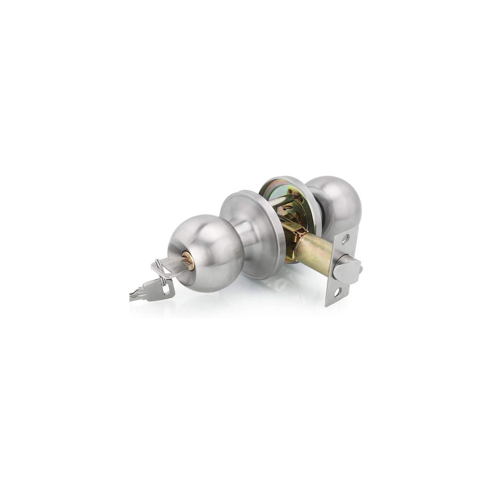 Ball Handle Door Lock, Keyed Entry Door Knob With Lock And Keys, Exterior Interior Door Locks, Stainless Steel For Bedroom And Bathroom 9436597707946