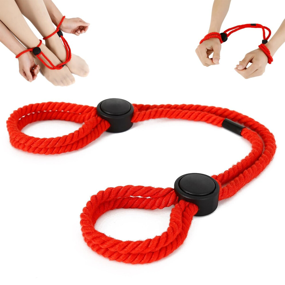 Red Bdsm Restraints Adjustable Rope Handcuffs Ankle Cuffs Wrist Cuffs Set Cotton Rope