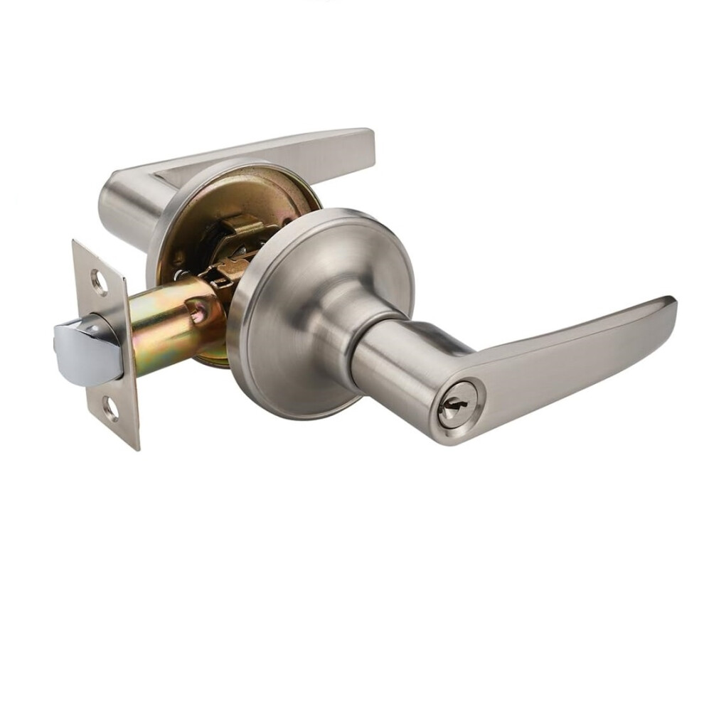 Effortless Diy Installation Door Lock Hardware, Reversible Keyed Entry Lever With Brushed Nickel Finish, Zinc Alloy Dual-Function Handle For Standard 9060116305438