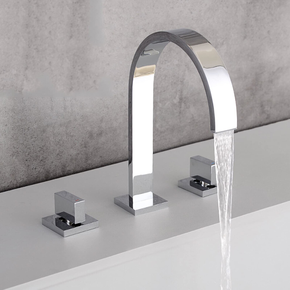 Basin Mixer Tap Retro Brass Bathroom Vanity Faucet, 3Hole Bathroom Sink Mixer Tap, Twohandle Hot And Cold Chrome 9001264188788