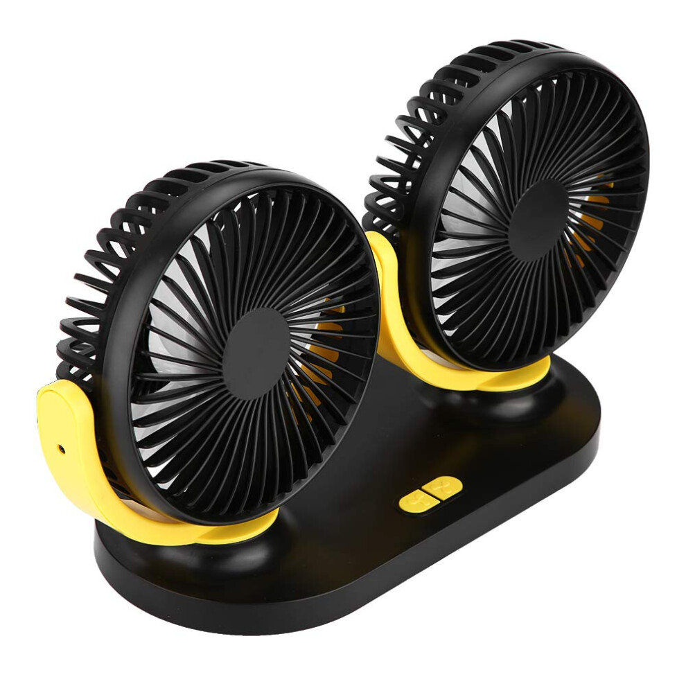 Car Fan Dual Head 12V Usb Auto Ventilation Air Conditioner Auto Cooler Portable Circulating Fan / Black/Yellow 9105992640584