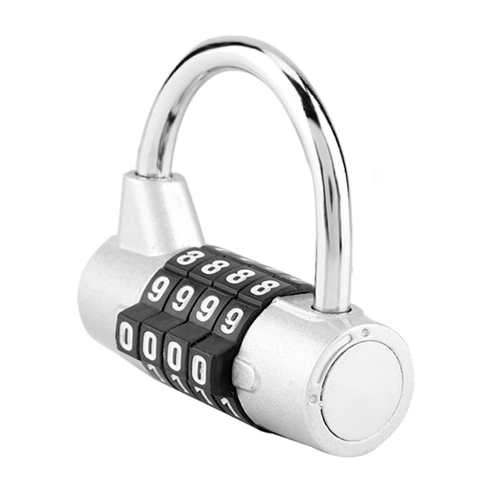 Portable 4-Digit Combination Padlock, Resettable Lock With Smooth-Spinning Dials For Indoor/Outdoor Use, Silver 9060116301348