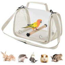 Bird Travel Cage Bird Carrier Backpack Storage For Canary Finch Parakeet Macaw Hamster IndoorOutdoor White