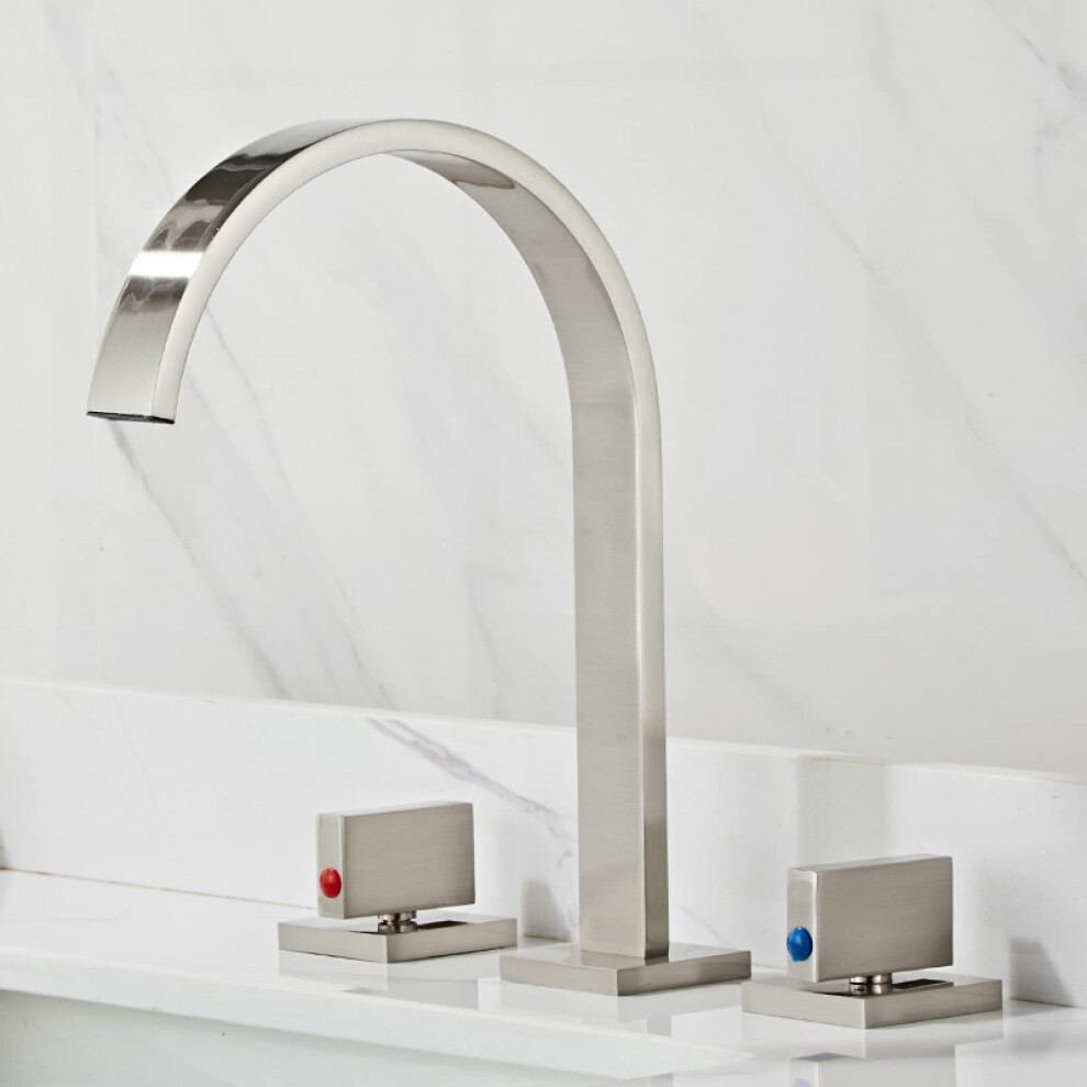 Basin Mixer Tap Retro Brass Vanity Faucet, Hot And Cold Water, 3Hole Chrome Finish, Twohandle Sink Mixer Tap 9339159672655