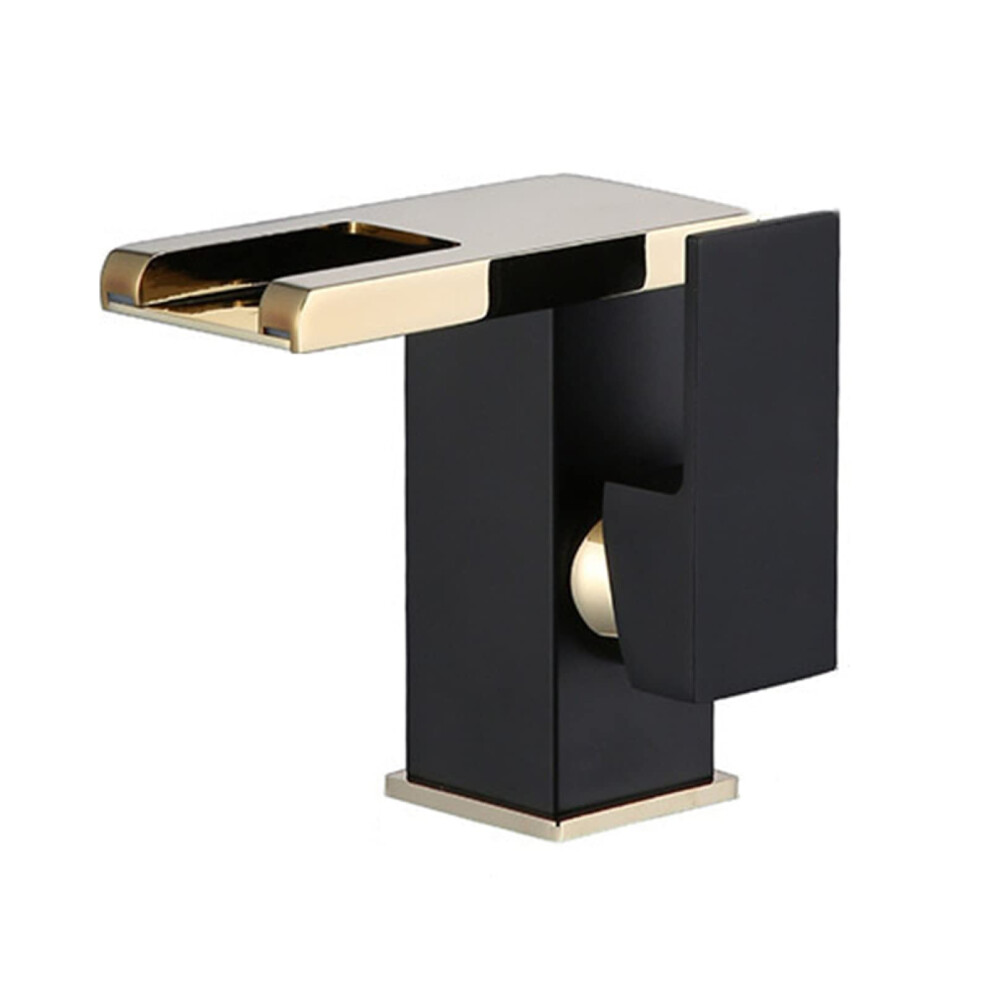 Waterfall Faucet Led Light 3Colorchanging Brass Mixer Tap For Sink, 1Hole Singlehandle Hot Cold, Black Gold 9119770063380