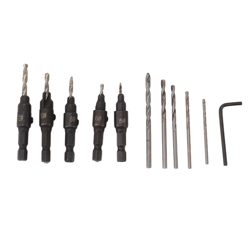 Drill Bit Set For Countersinking Adjustable Depth Multi Purpose Carbon Steel Material Ultra Sharp Cutting Flute Versatile Use For Various Drill Types 9060116306152