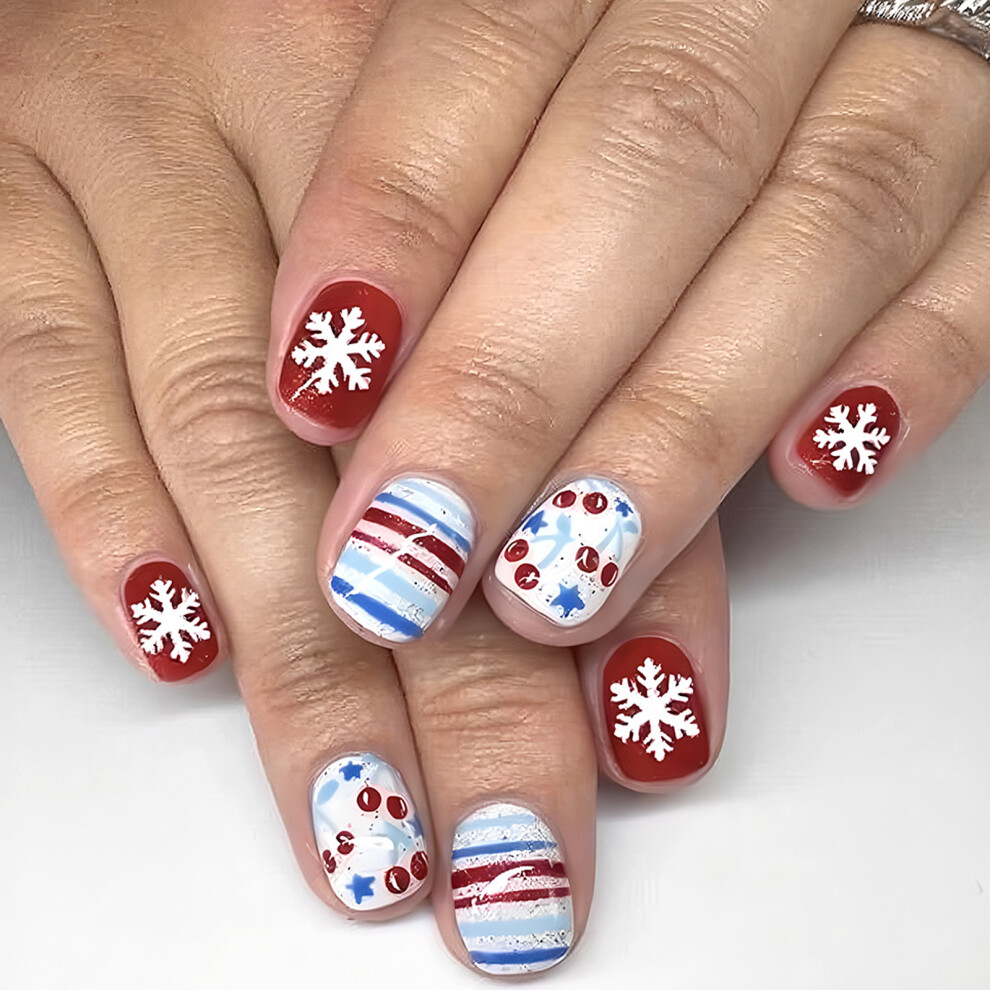 Christmas Party Press On Nail 24PCS Set Sparkling Snowflake