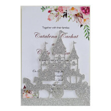 Wedding Invitations Card 10 Pieces Laser Cut Carriage Castle Glitter Silver