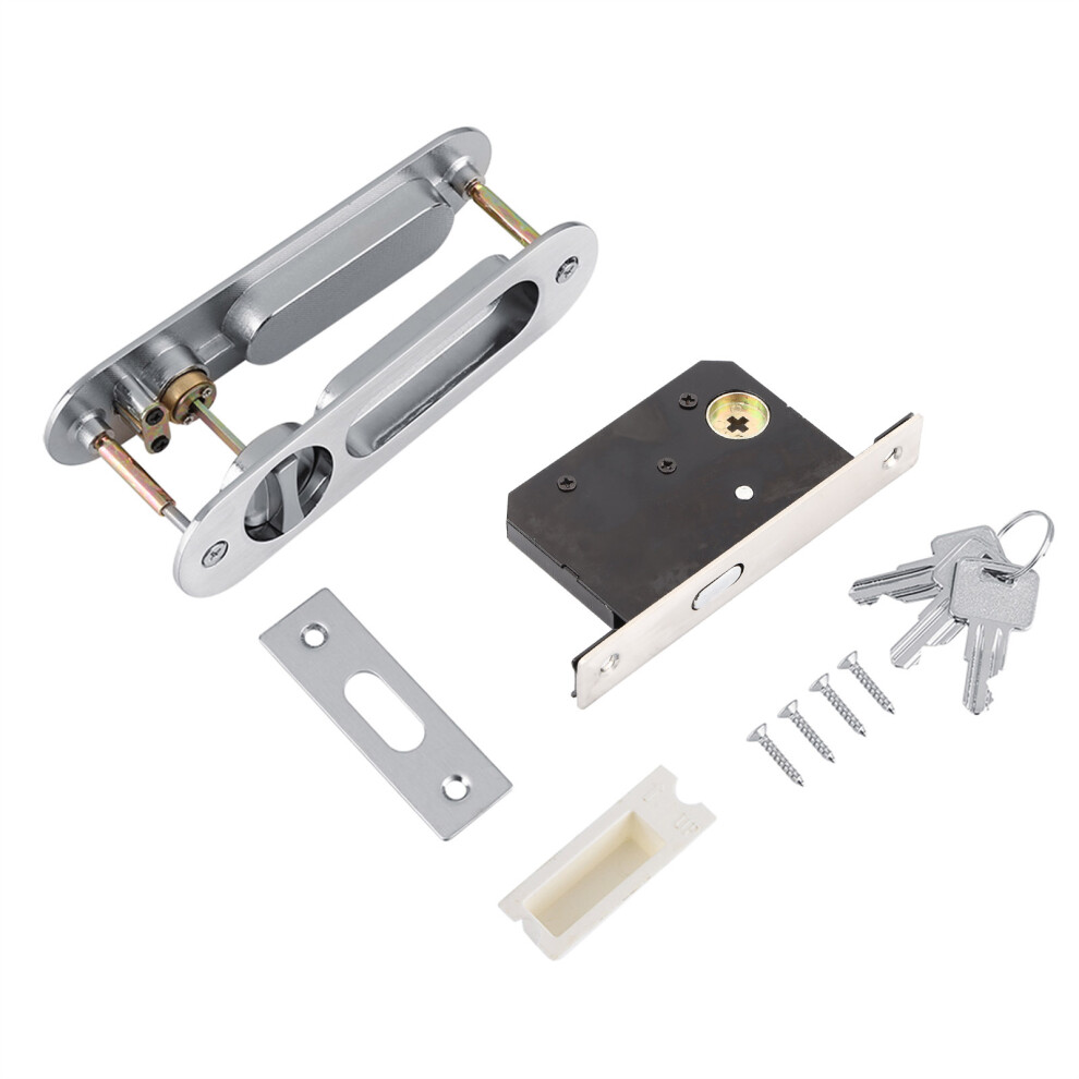 Silver Invisible Door Lock Handle, Privacy Pocket Door Lock With Zinc Alloy Construction, Double Barn Door Lock For Bathroom Kitchen Closet, Thickened 9060116305216