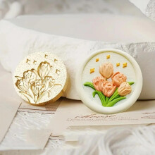 Wax Seal Stamp Set, Unique Crafts with 3D Tulip Wax Stamp Head for Students and Postcard Envelopes, Seal Decoration, Style 1