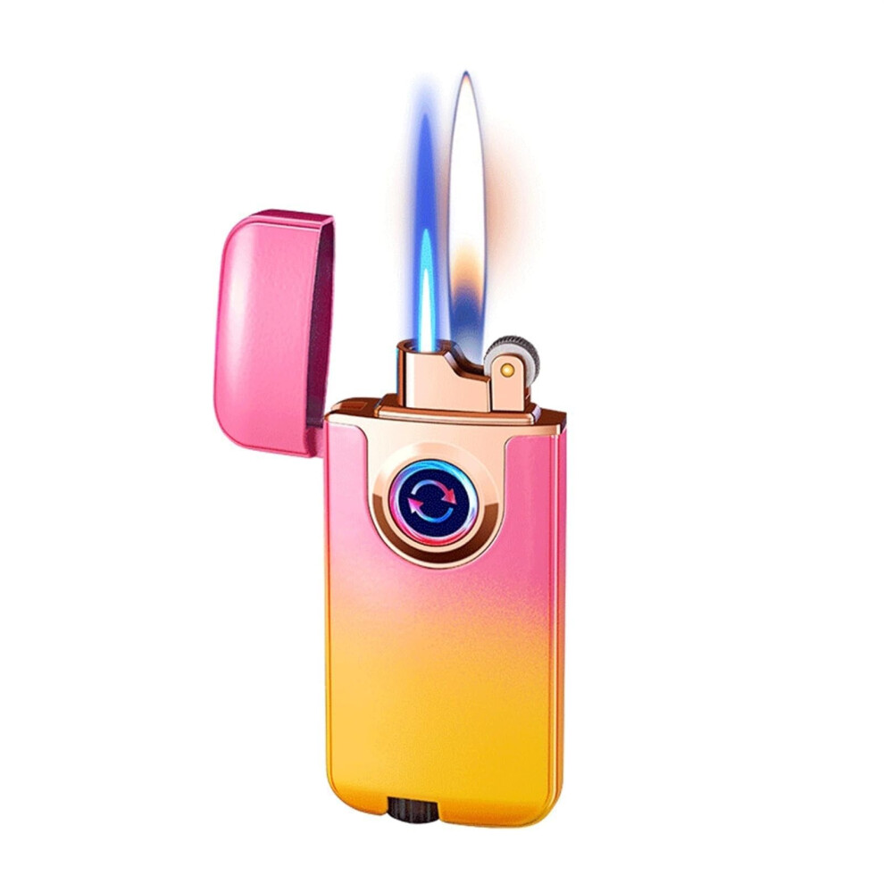 Pink Butane Torch Dual Flame Lighter With Switchable Direct And Open Flame, Retro Grinding Wheel Ignition, Gradient