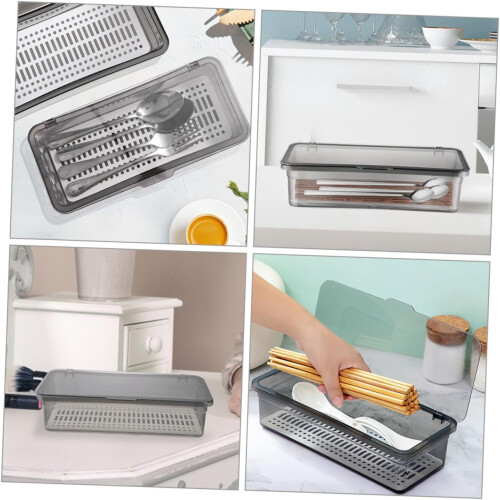 Chopstick Holder With Lid 2 Pack PP Material Large Capacity Drainage Tray Kitchen Drawer Flatware Organizer 1