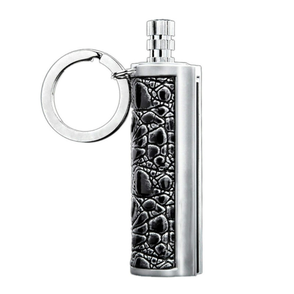 Black Metal Vintage Kerosene Lighter Antique Leather With Keychain Windproof Refillable Soft Flame Fuel Not Included