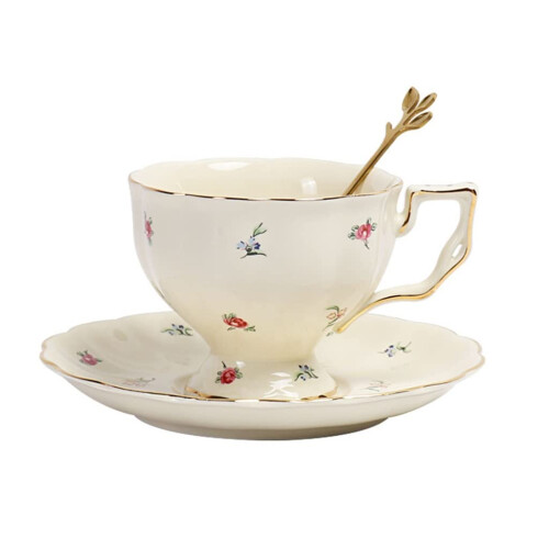 Fragmented Coffee Cup Set Cup And Plate Ceramic, English LargeCapacity Tea Cup, Model D Light Grey