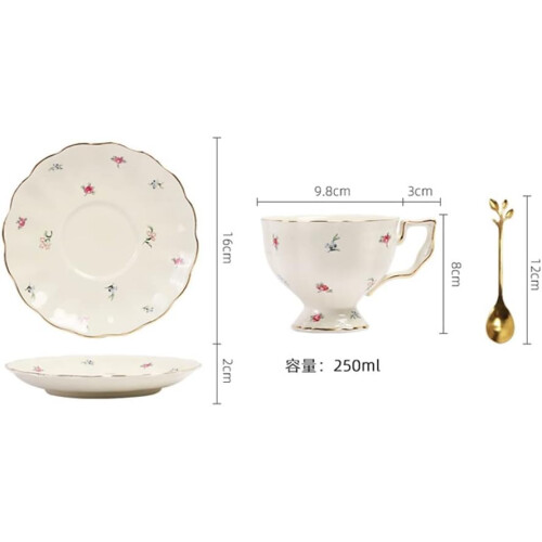 Fragmented Coffee Cup Set Cup And Plate Ceramic, English LargeCapacity Tea Cup, Model D Light Grey 2