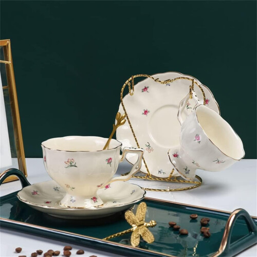 Fragmented Coffee Cup Set Cup And Plate Ceramic, English LargeCapacity Tea Cup, Model D Light Grey 1