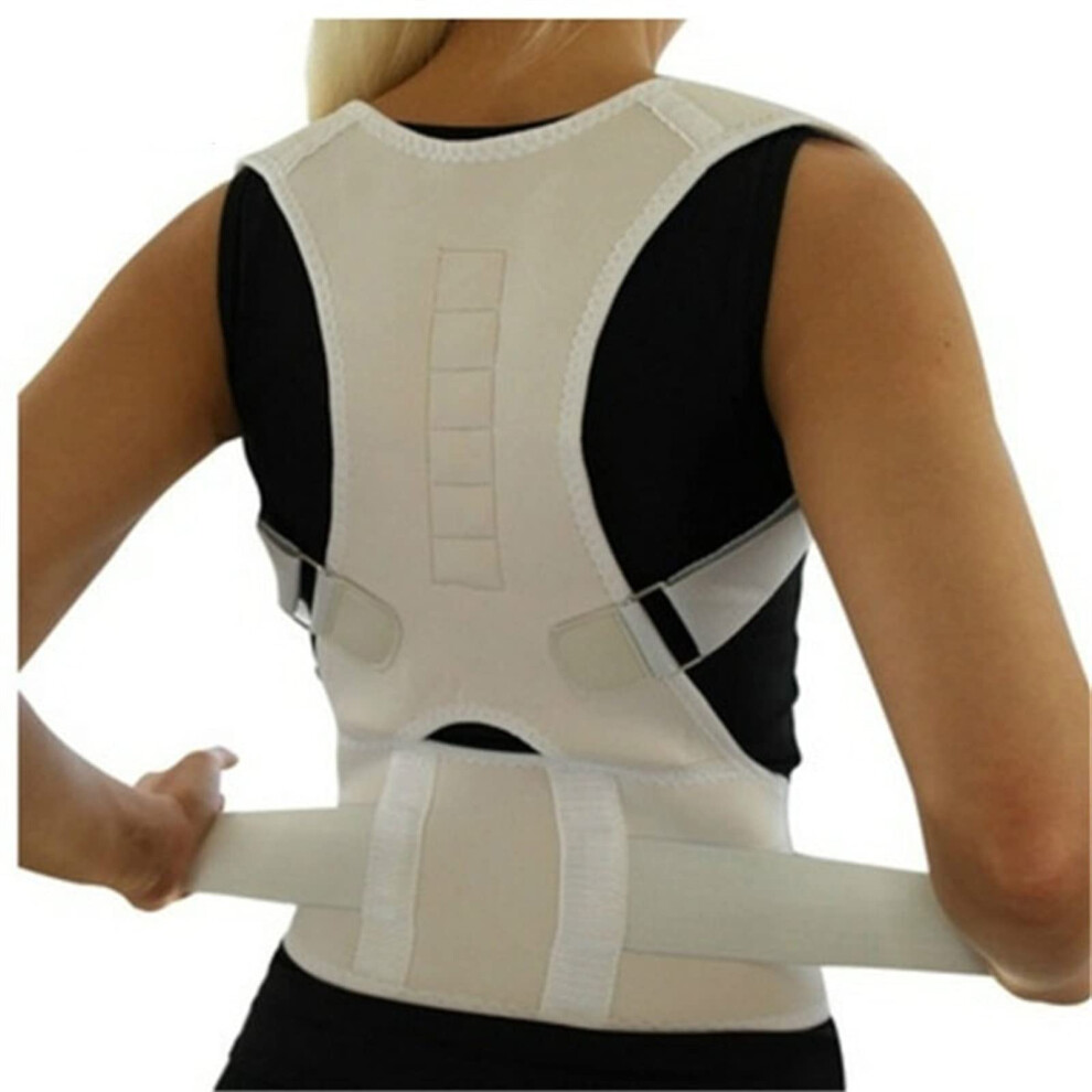 Beige Back Corrector Adjustable Magnetic Posture Back Support Belt Xl Shoulder Lumbar Brace Pain Relief Waist Trimmer