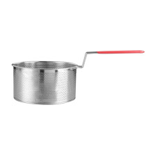 Fryer Basket/Skimmer Spoon Metal Potato Frying Basket Fine Mesh Strainer Round Skimmer Kitchen Long Handle Strainer Basket (A)