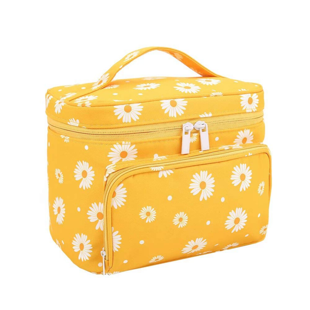 Daisy Flower Pattern Travel Makeup Bag, Multi-functional Cosmetic Organizer for Women's Daily Use and Travel Adventures, Large Capacity Toiletry Bag w