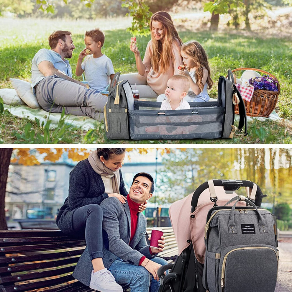 Baby Diaper Bag Backpack, Waterproof Multi Function Diaper Changing Pad For On-The-Go Parenting, Large Capacity, Retractable Brackets, Portable
