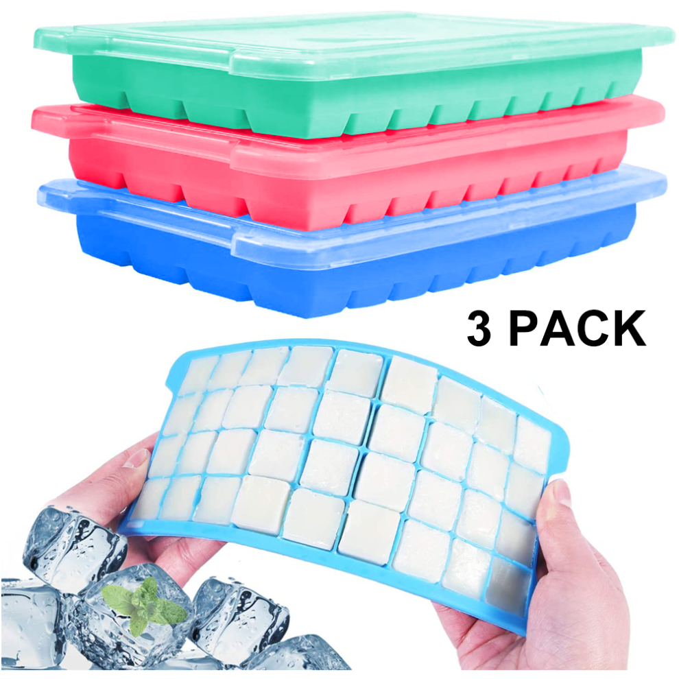 Quick Release Ice Cube Trays, Space Saver Bpa-Free Silicone Ice Molds, Fast Chilling Versatile Use Stackable Design For Kitchen (3-Tray Set) 9155353280362
