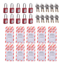 Lockout Tagout Locks Stainless Steel Red, 10 Lockout Tagout Tags Included, Keyed Different, Compliant Safety Locks