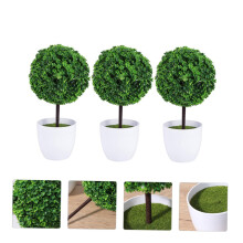 3 pieces potted plant round mini topiary artificial plants in outdoor ball pot