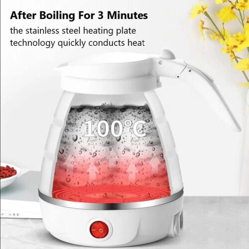 Foldable Electric Kettle, 0.6L Mini Silicone Travel Kettle (White) 1