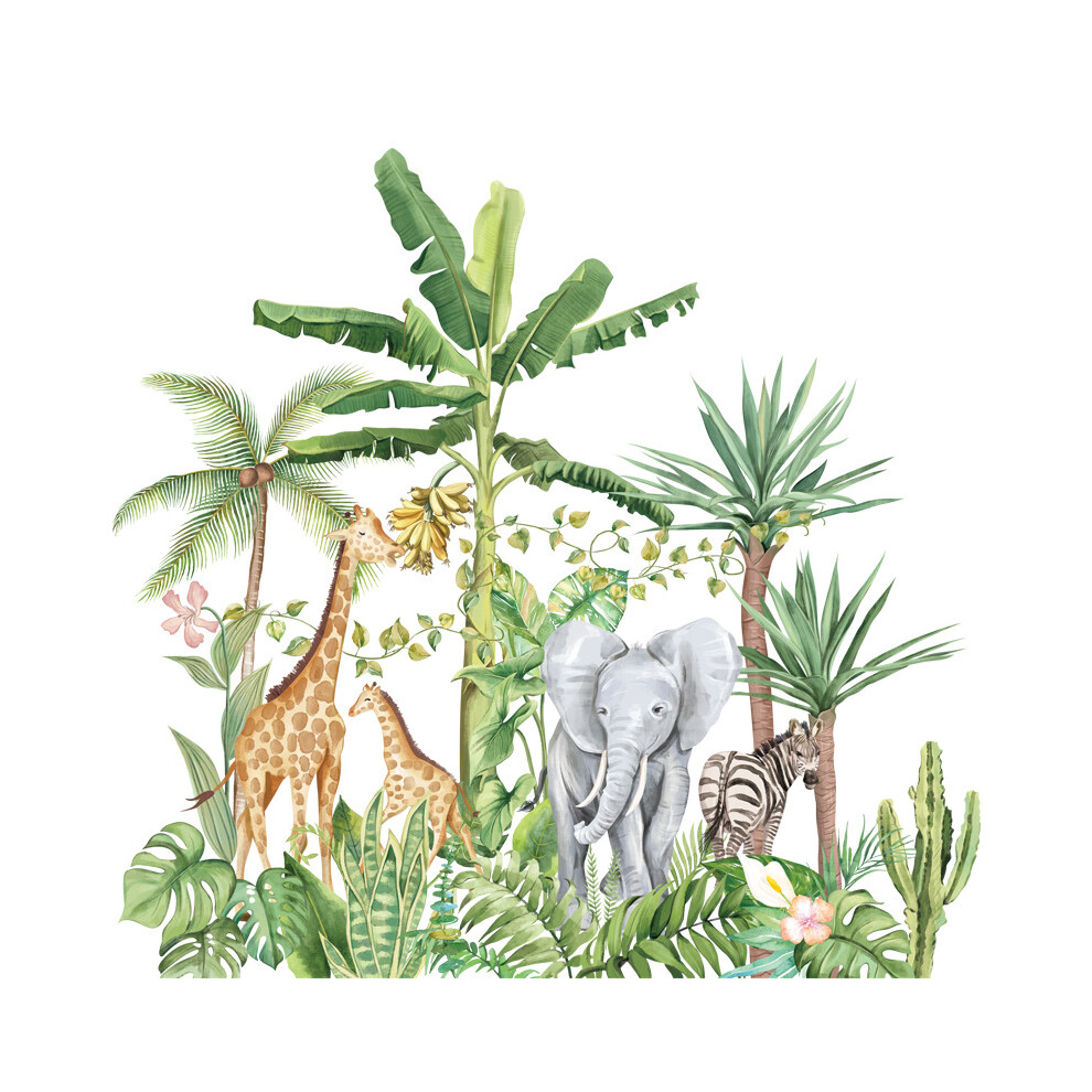 Peel and Stick Wall Art Decals, Removable Vinyl, Vibrant Jungle Safari Animals and Forest Scene Waterproof Easy to Apply Non-toxic Eco-friendly Materi
