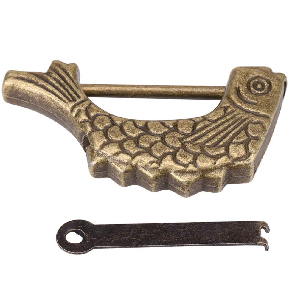 Antique Fish Shaped Bronze Metal Lock Old Chinese Padlock For Drawer Jewelry Box, Vintage Style Padlock 9323874455631