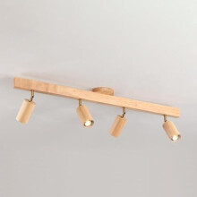 Modern Adjustable LED Spotlights Hallway Gallery Art Display With Wooden Base Walnut Finish 4Head Ceiling Light