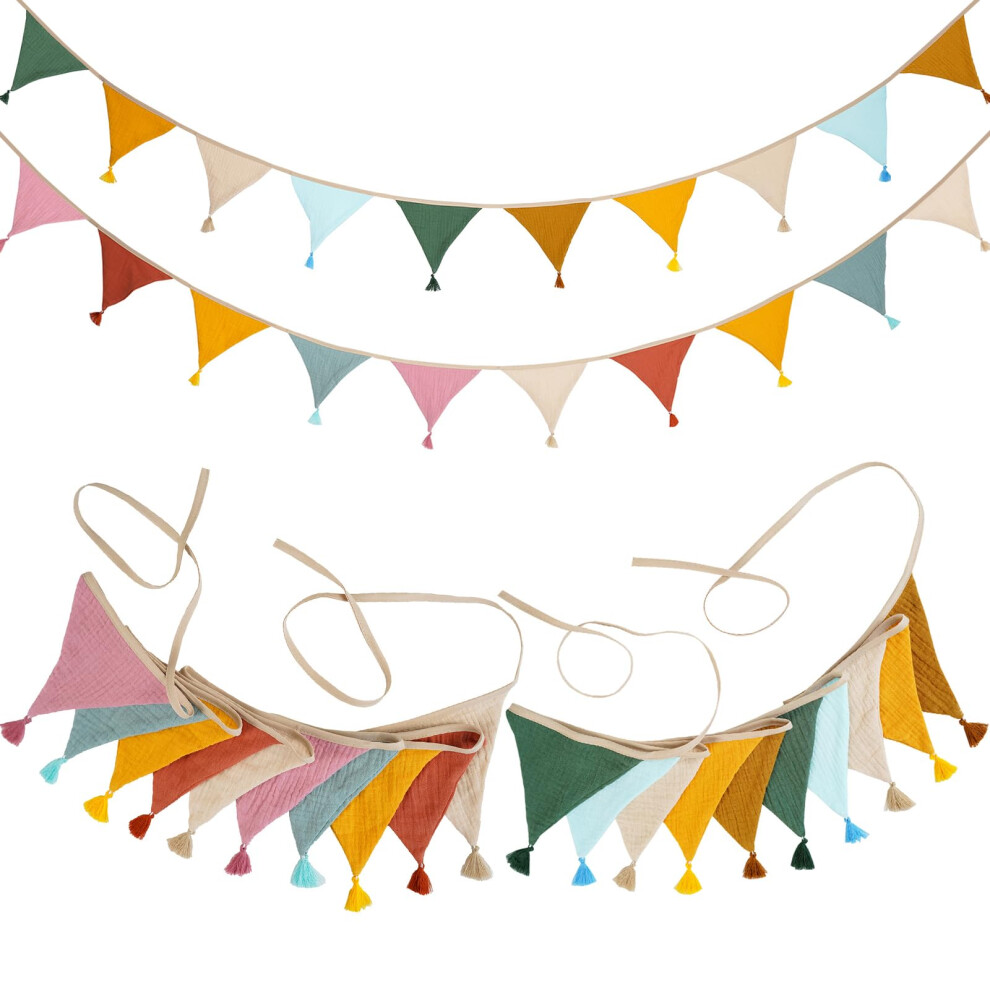 Bunting 's Room Fabric Pack of 2 Muslin Cotton with Tassels, Garland Nursery Decoration