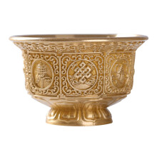 Copper Cup with Eight Lucky Symbols for Buddhist Offerings, Holy Water Cup, Practical Religious Ceremony Supplies Gold Brass
