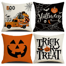 Fețe de pernă decorative de Halloween în stil rustic de la fermă, decor înfricoșător, amestec de in, închidere cu fermoar ascunsă pentru