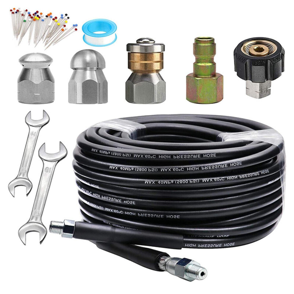 Pressure Washer Sewer Nozzle 1/4Inch Drain Hose Cleaning Hose Kit 15M For Sewer Lines 9339159676769