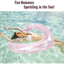 Boia inflável em formato de coração para piscina, ideal para o verão. Feita em PVC de alta qualidade e resistente à compressão, perfeita para
