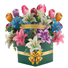 Popup card flowers, 3D birthday card, lilies and tulips Mother's Day card