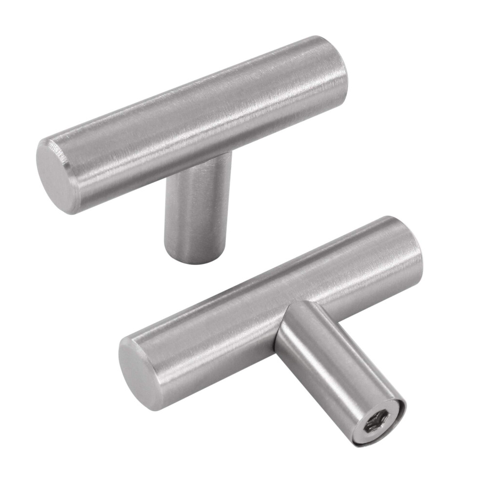 Single Hole Brushed Nickel Cabinet Knobs, Satin Nickel Finished Kitchen Cabinet Hardware For Solid Construction, Contemporary T Knob (Pack Of 4) 9060116408894